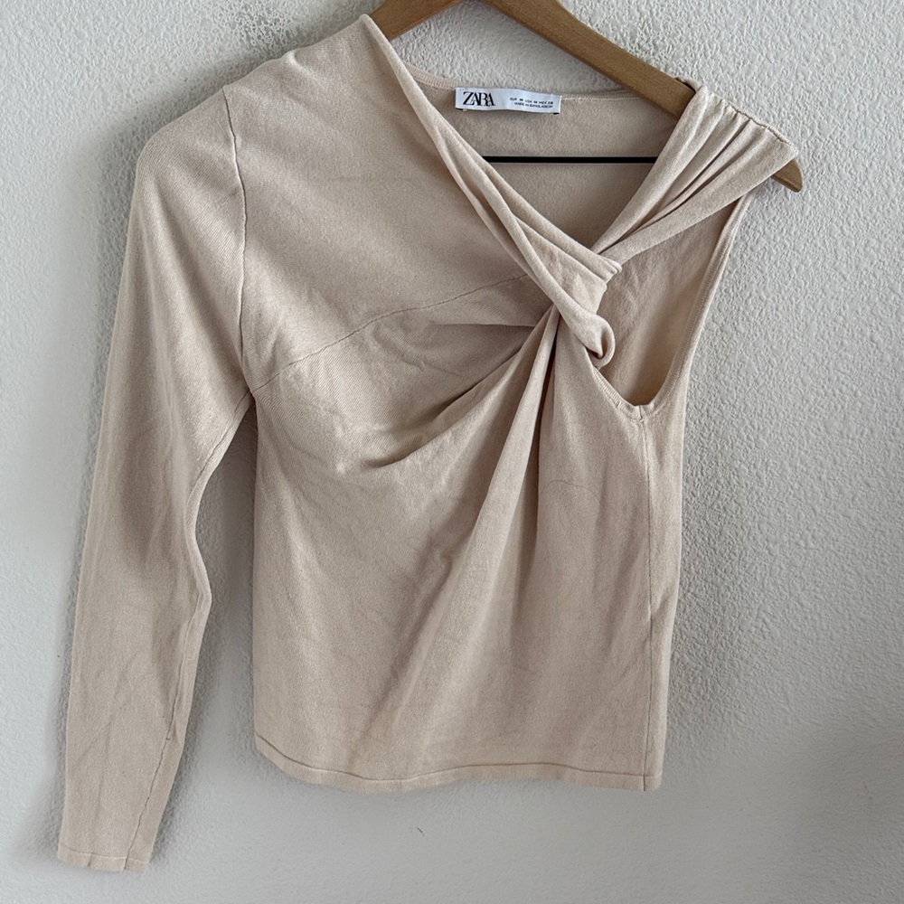 Zara Beige Twist Detail Blouse Top Medium